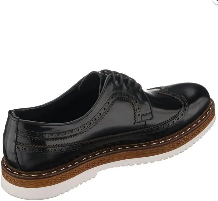 DALGALA Men's Black Leather Handcrafted Leightweight Oxford Shoes Lace up Brogue Shoes Mens Casual Shoes