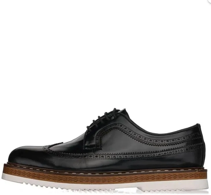 DALGALA Men's Black Leather Handcrafted Leightweight Oxford Shoes Lace up Brogue Shoes Mens Casual Shoes