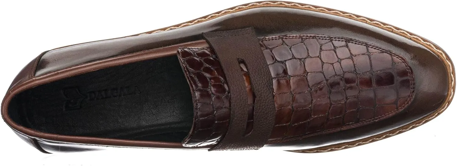 DALGALA Men's Brown Crocodile Printed Leather Handcrafted Loafer Shoes Men's Formal Dress Shoes Derby Shoes