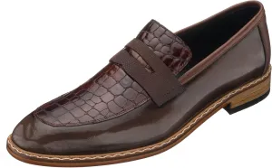 DALGALA Men's Brown Crocodile Printed Leather Handcrafted Loafer Shoes Men's Formal Dress Shoes Derby Shoes