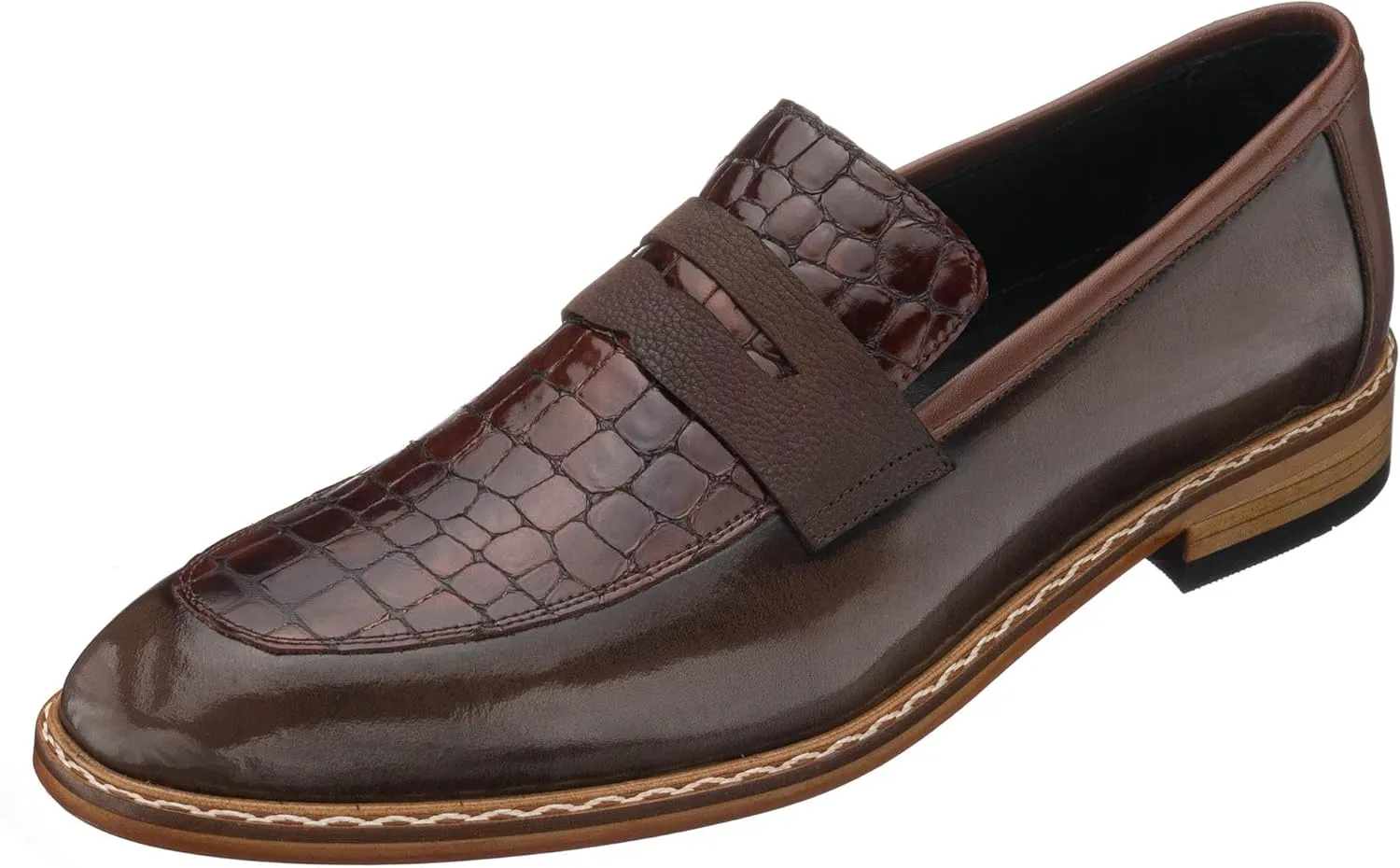 DALGALA Men's Brown Crocodile Printed Leather Handcrafted Loafer Shoes Men's Formal Dress Shoes Derby Shoes