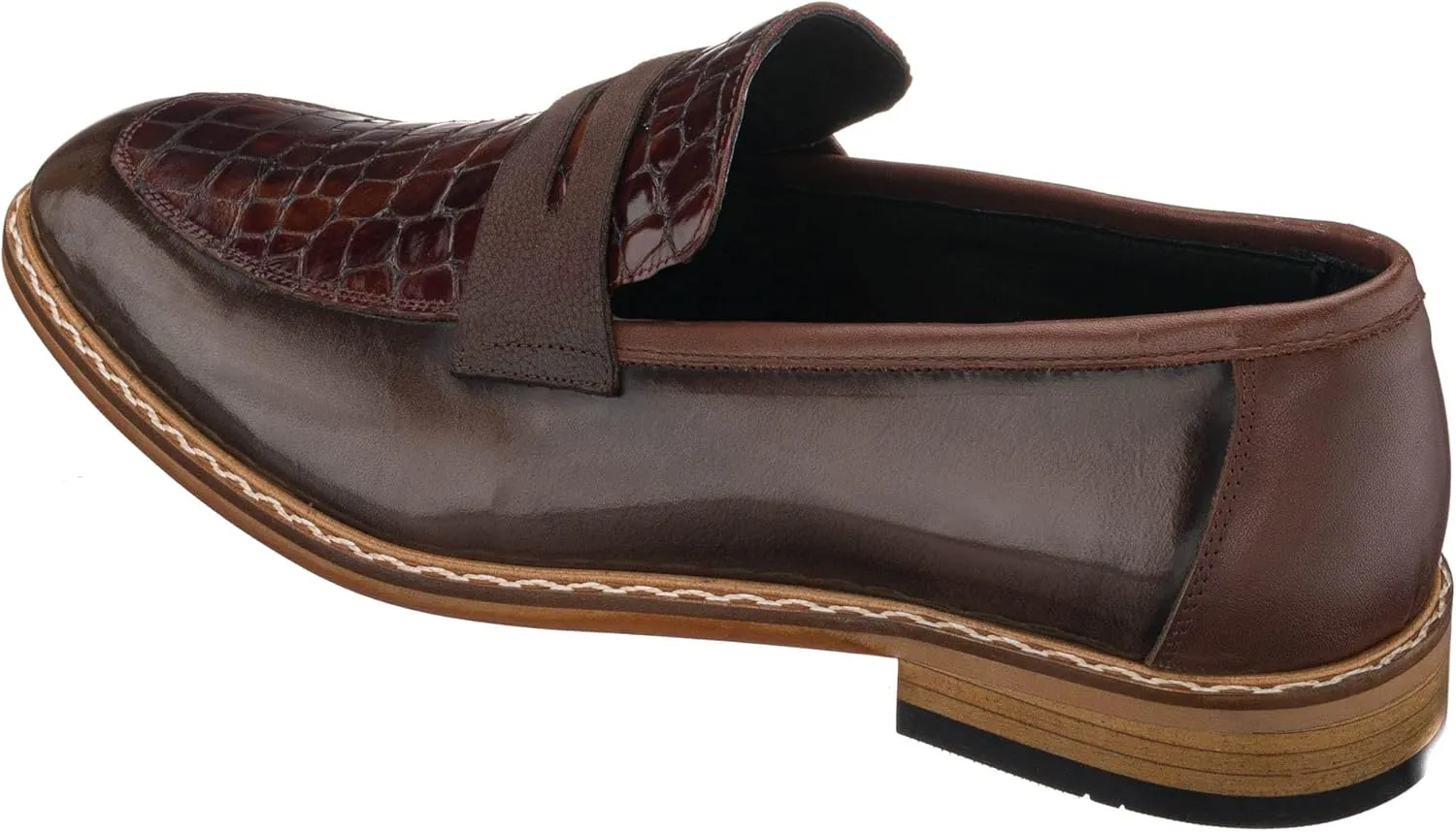 DALGALA Men's Brown Crocodile Printed Leather Handcrafted Loafer Shoes Men's Formal Dress Shoes Derby Shoes