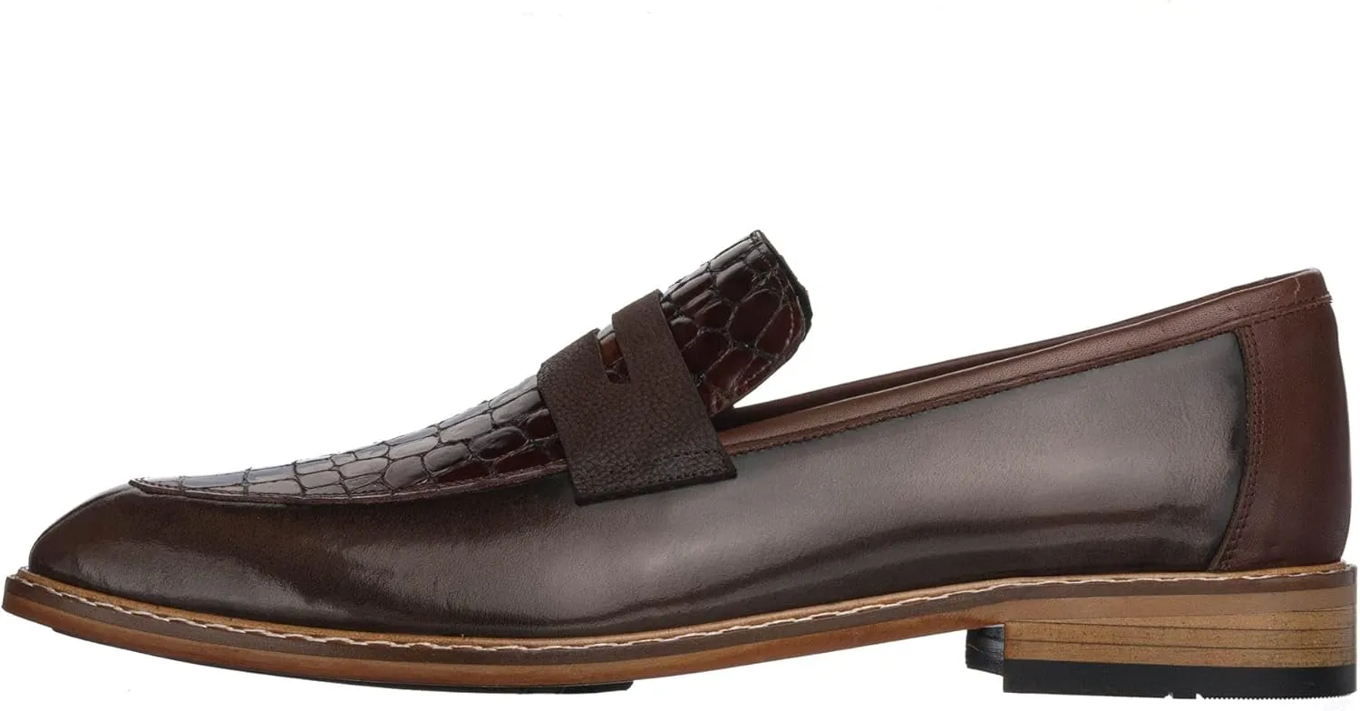 DALGALA Men's Brown Crocodile Printed Leather Handcrafted Loafer Shoes Men's Formal Dress Shoes Derby Shoes