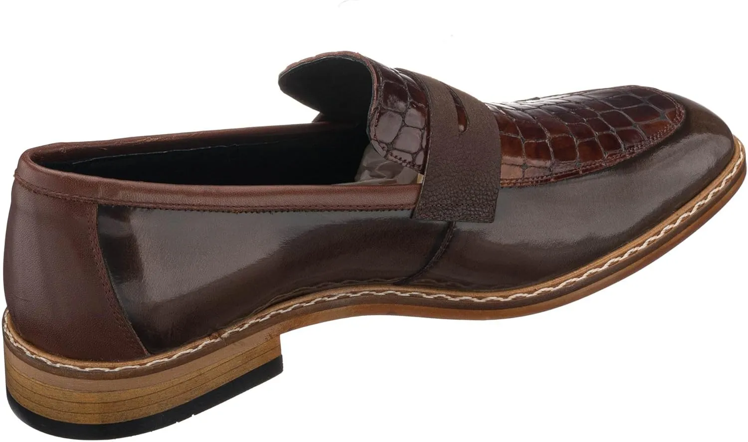 DALGALA Men's Brown Crocodile Printed Leather Handcrafted Loafer Shoes Men's Formal Dress Shoes Derby Shoes