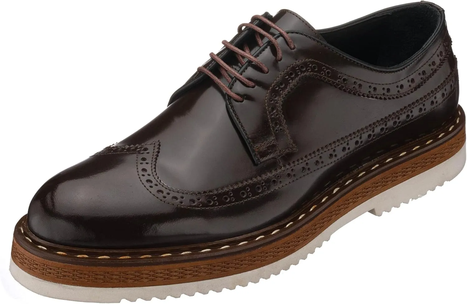 DALGALA Men's Brown Leather Handcrafted Leightweight Oxford Shoes Lace up Brogue Shoes Mens Casual Shoes