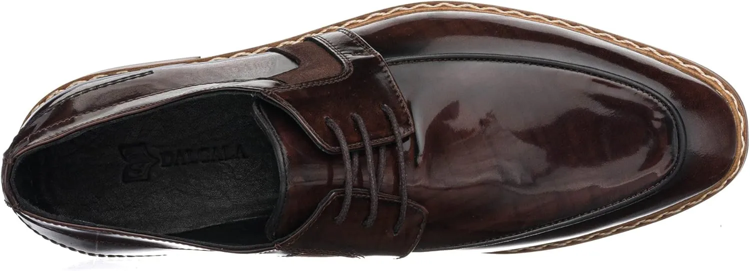 DALGALA Men's Brown Printed Leather Handcrafted Oxford Shoes Lace up Shoes Mens Derby Shoes Formal Dress Shoes