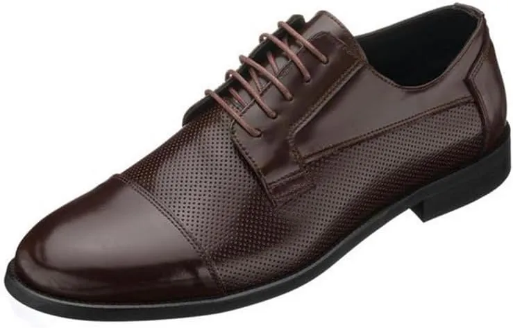 DALGALA Men's Dark Brown Leather Big Size Handmade Captoe Formal Dress Shoes