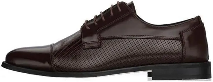 DALGALA Men's Dark Brown Leather Big Size Handmade Captoe Formal Dress Shoes