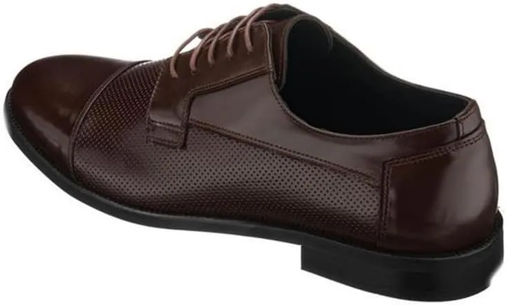 DALGALA Men's Dark Brown Leather Big Size Handmade Captoe Formal Dress Shoes