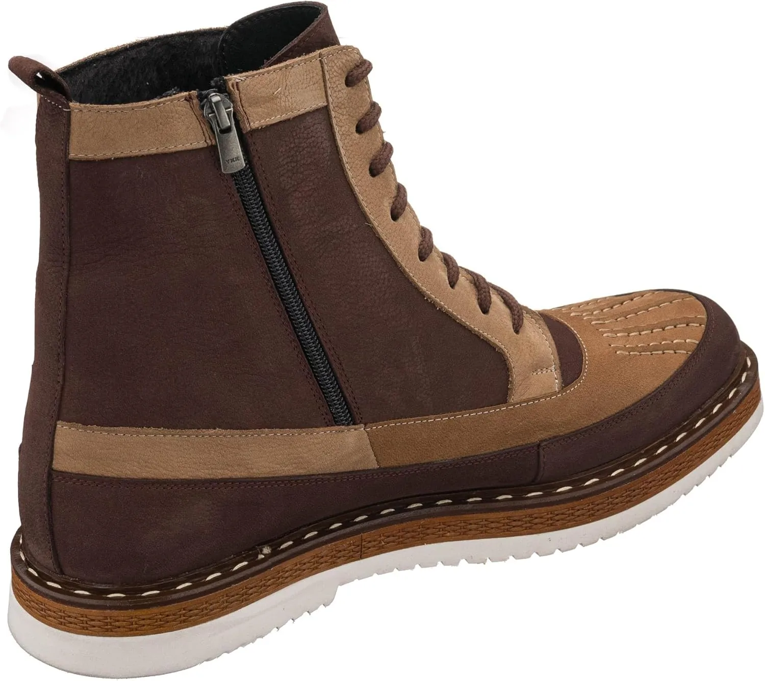 DALGALA Men's Sand Brown Leather and Nubuck Handmade Casual Lace-Up Ankle Boots with Zipper Closure