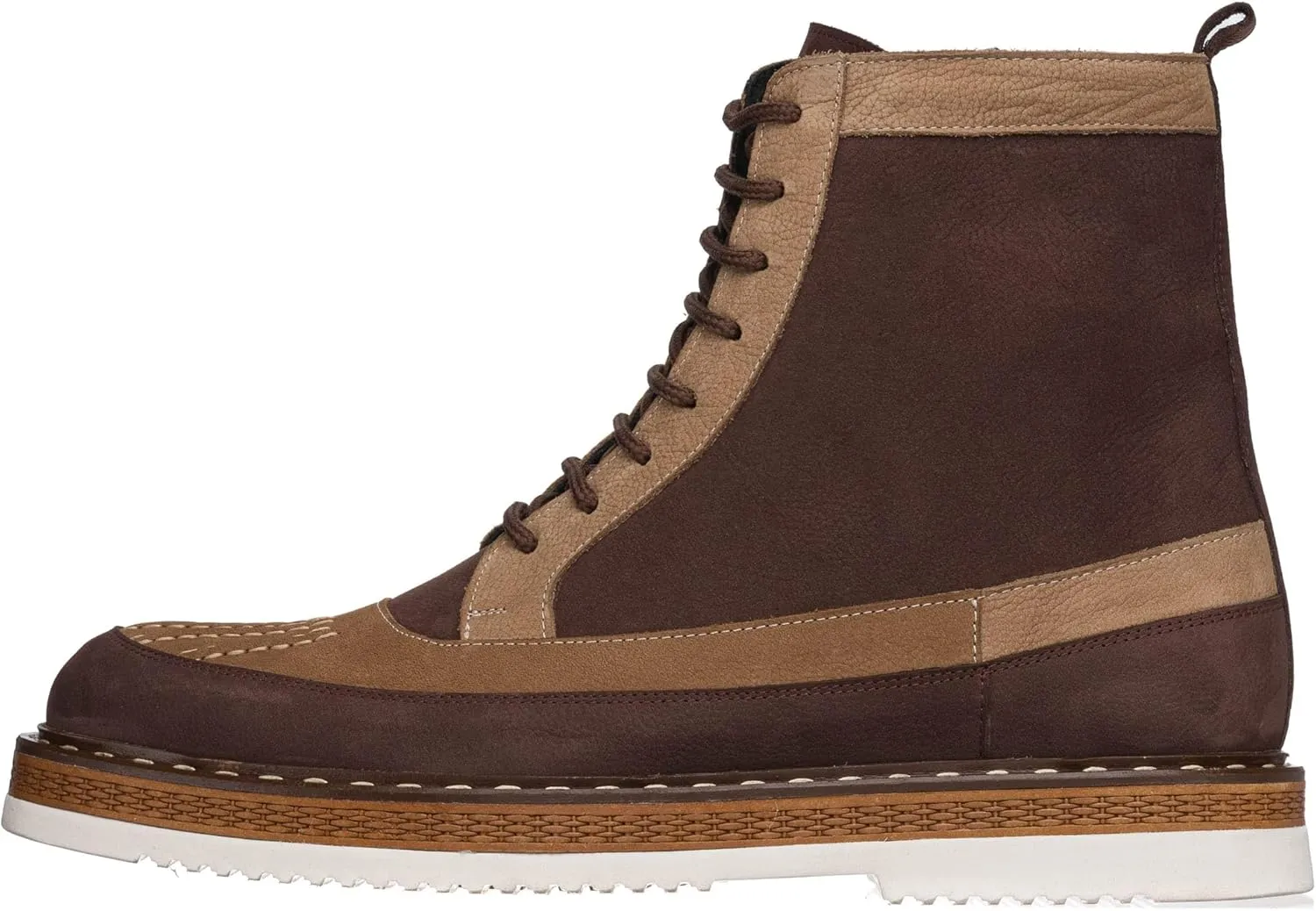 DALGALA Men's Sand Brown Leather and Nubuck Handmade Casual Lace-Up Ankle Boots with Zipper Closure