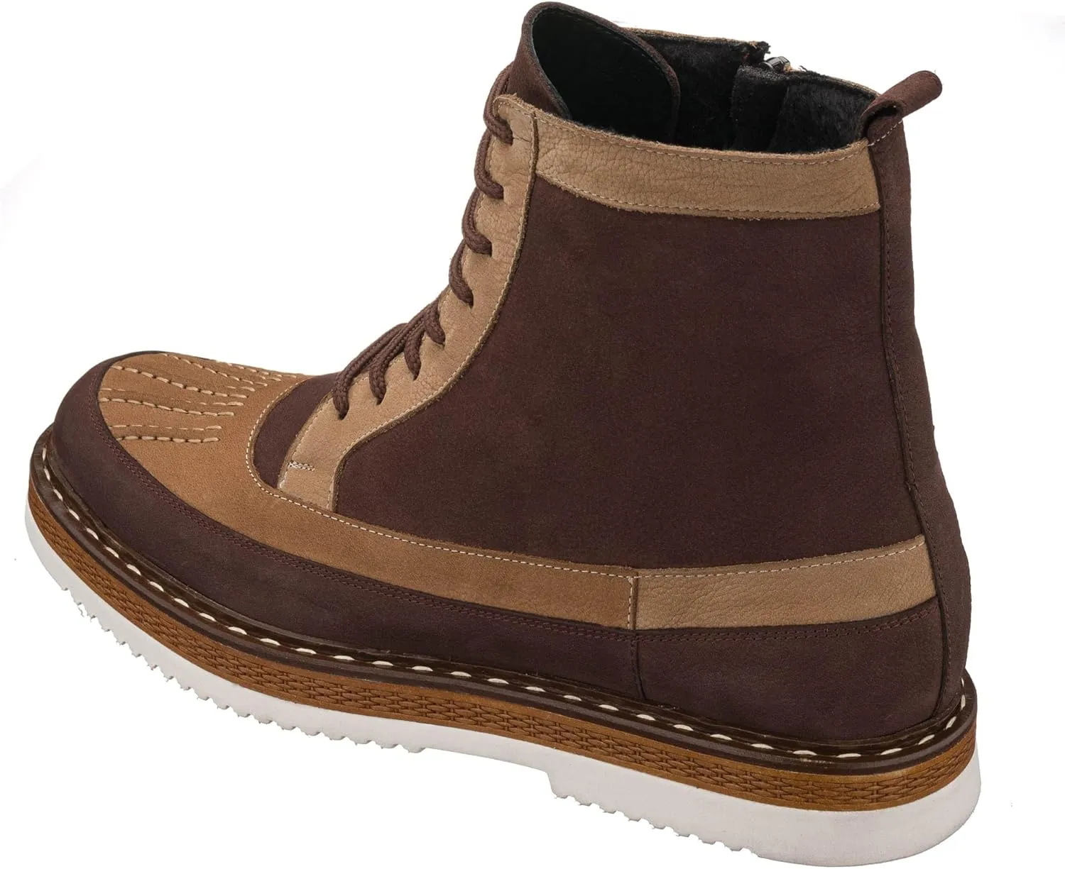 DALGALA Men's Sand Brown Leather and Nubuck Handmade Casual Lace-Up Ankle Boots with Zipper Closure