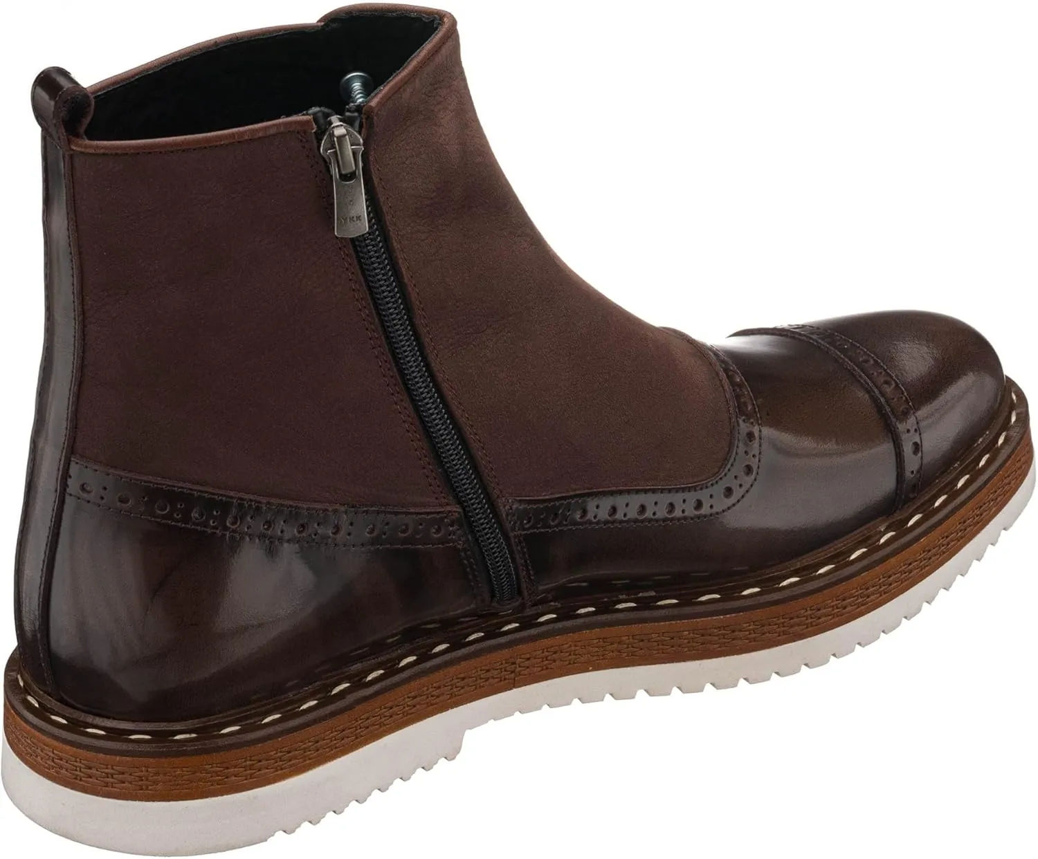 DALGLA Men's Brown Leather Cap Toe Button Boots Oxford Dress Boots for Men Wingtip Boots Ankle Dress Fashion Boots For Men Balmoral Boots for Men