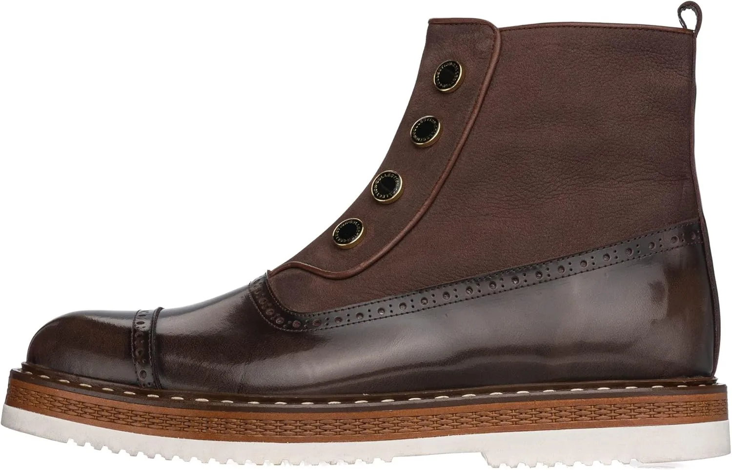 DALGLA Men's Brown Leather Cap Toe Button Boots Oxford Dress Boots for Men Wingtip Boots Ankle Dress Fashion Boots For Men Balmoral Boots for Men