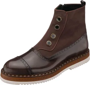 DALGLA Men's Brown Leather Cap Toe Button Boots Oxford Dress Boots for Men Wingtip Boots Ankle Dress Fashion Boots For Men Balmoral Boots for Men