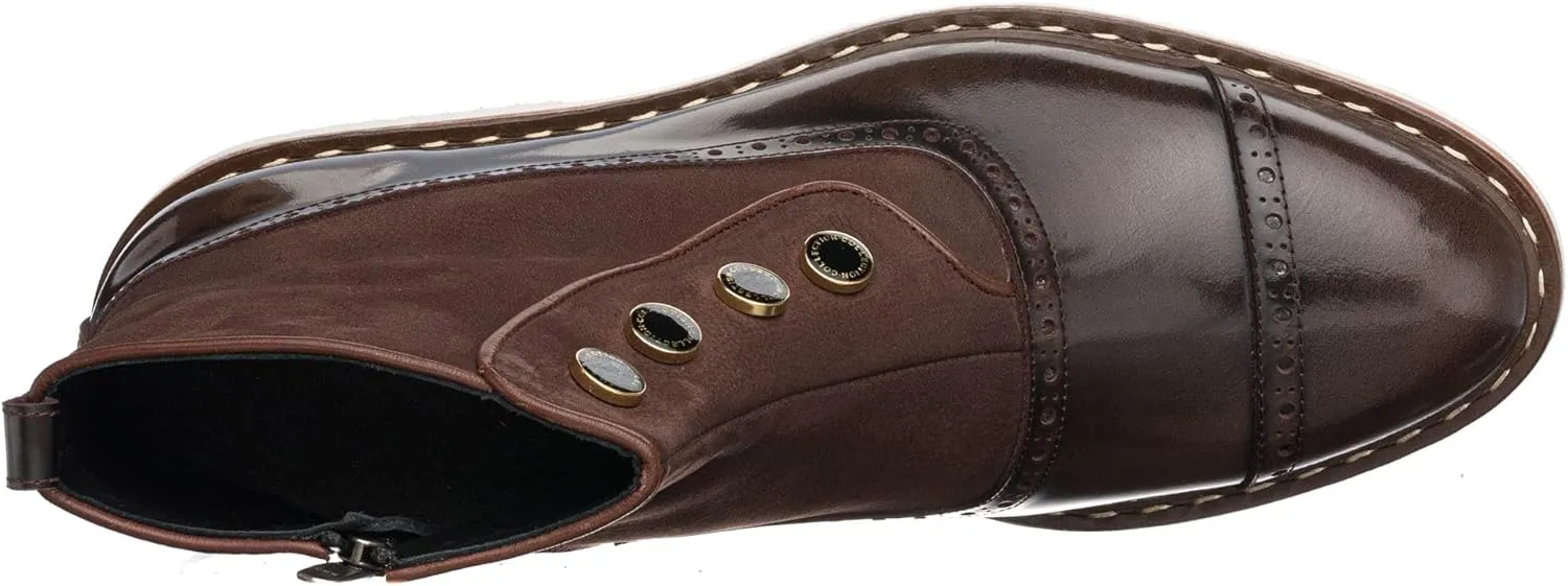 DALGLA Men's Brown Leather Cap Toe Button Boots Oxford Dress Boots for Men Wingtip Boots Ankle Dress Fashion Boots For Men Balmoral Boots for Men