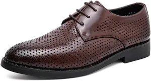 Dress Oxford Shoes for Men Men's Business Dress Shoes Breathable Hollow Fashion Small Square Head Polished Handmade Genuine Leather Oxford Shoe for Mens