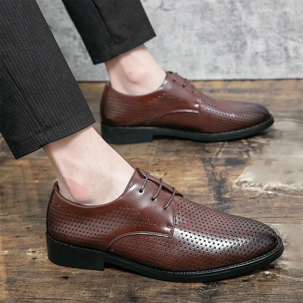 Dress Oxford Shoes for Men Men's Business Dress Shoes Breathable Hollow Fashion Small Square Head Polished Handmade Genuine Leather Oxford Shoe for Mens