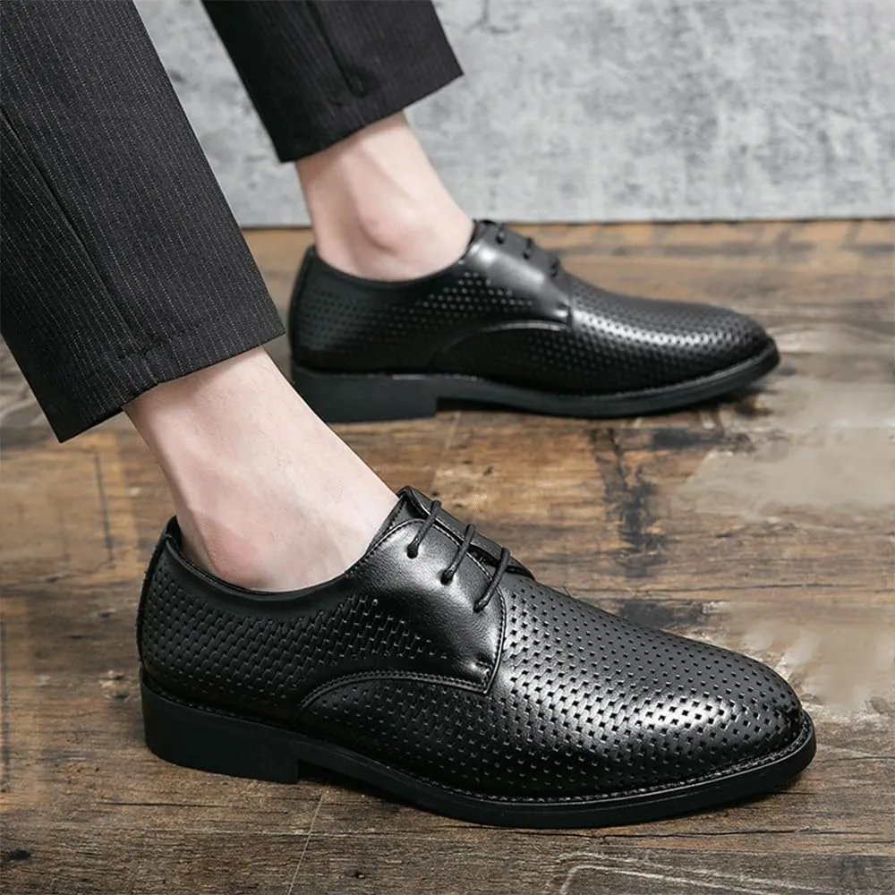 Dress Oxford Shoes for Men Men's Business Dress Shoes Breathable Hollow Fashion Small Square Head Polished Handmade Genuine Leather Oxford Shoe for Mens