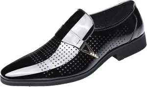 Dress Shoes for Men Wide Toe Box Classic Style Men Leather Shoes Metal Buckle Shoes Diamond Cutout Breathable Business Casual Pointed Toe Leather Shoes Business Casual Shoes Men Laceless