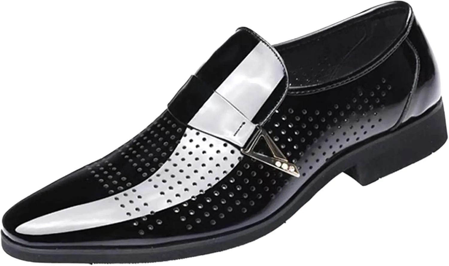 Dress Shoes for Men Wide Toe Box Classic Style Men Leather Shoes Metal Buckle Shoes Diamond Cutout Breathable Business Casual Pointed Toe Leather Shoes Business Casual Shoes Men Laceless
