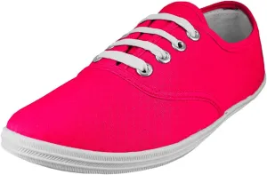 Easy USA - Womens Canvas Lace Up Shoe with Padded Insole, 10, Neon Fuchsia