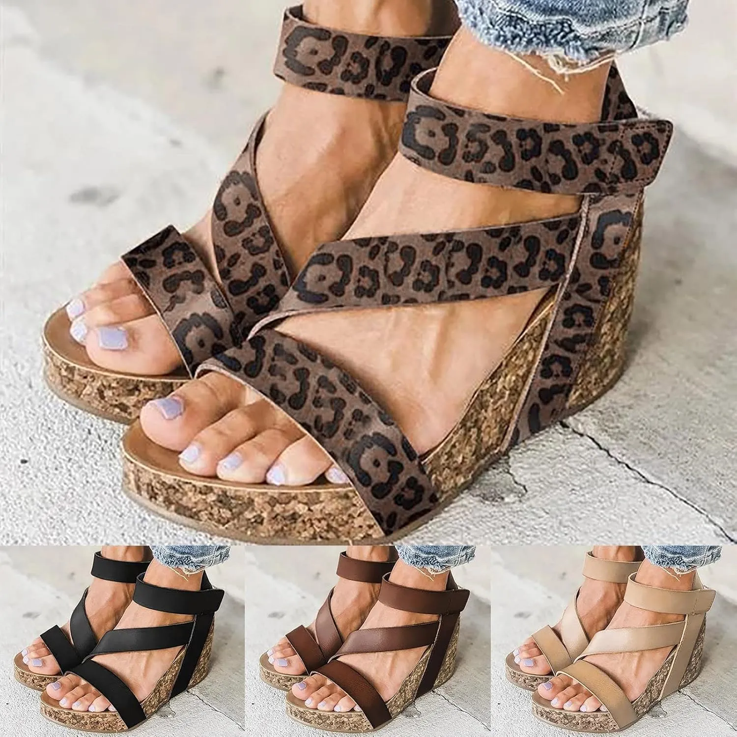 Eduavar Sandals for Women Dressy, Sandals Women Dressy Summer Leather Wedge Platform Sandals Open Toe Sandals Shoes