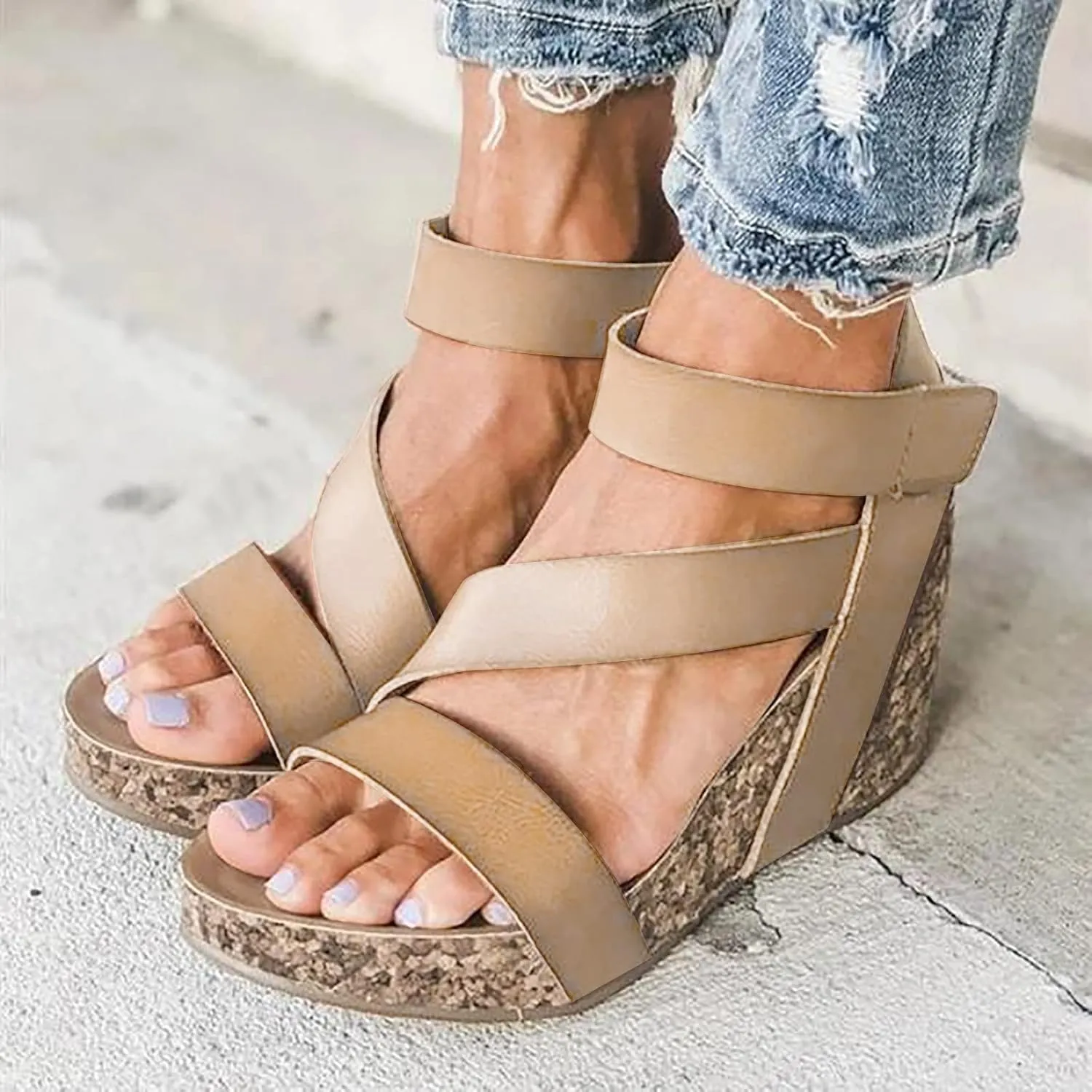 Eduavar Sandals for Women Dressy, Sandals Women Dressy Summer Leather Wedge Platform Sandals Open Toe Sandals Shoes