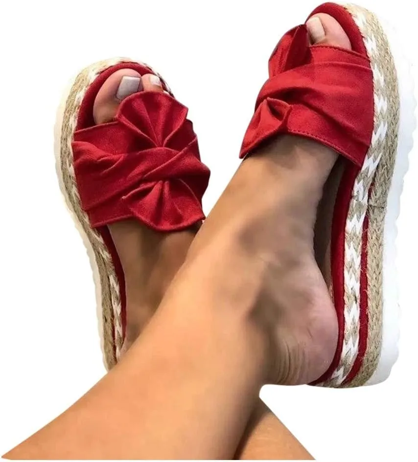 Eduavar Sandals for Women Dressy Summer, Sandals Women Dressy Breathable Open Toe Bow Sandals Women Weave Flat Beach Sandals