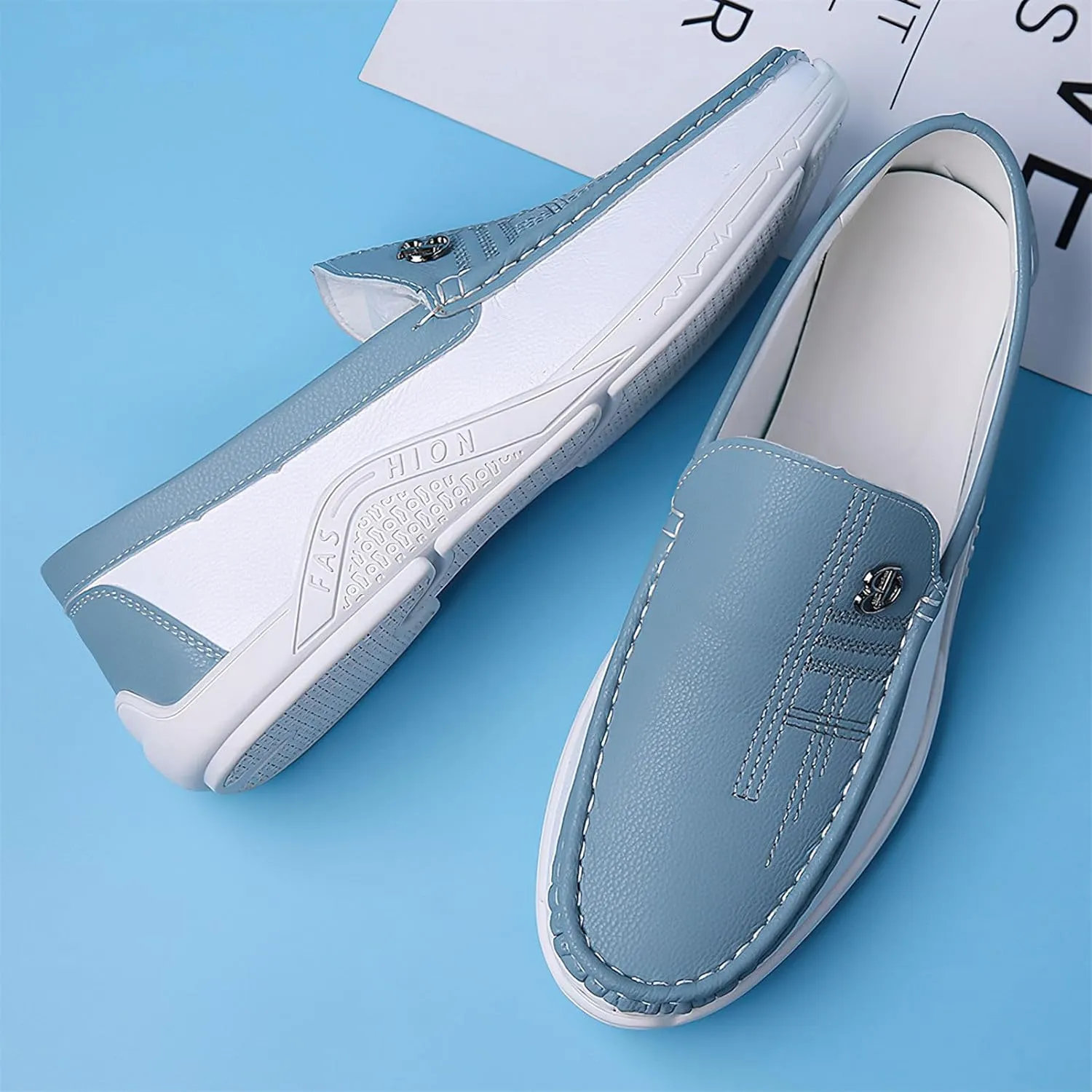 Exusiai Mens Fashion Color Block Slip-On Loafers Breathable,Ultra Comfy, Non-Slip, Durable Rubber Soles Casual Durable Walking Business Style