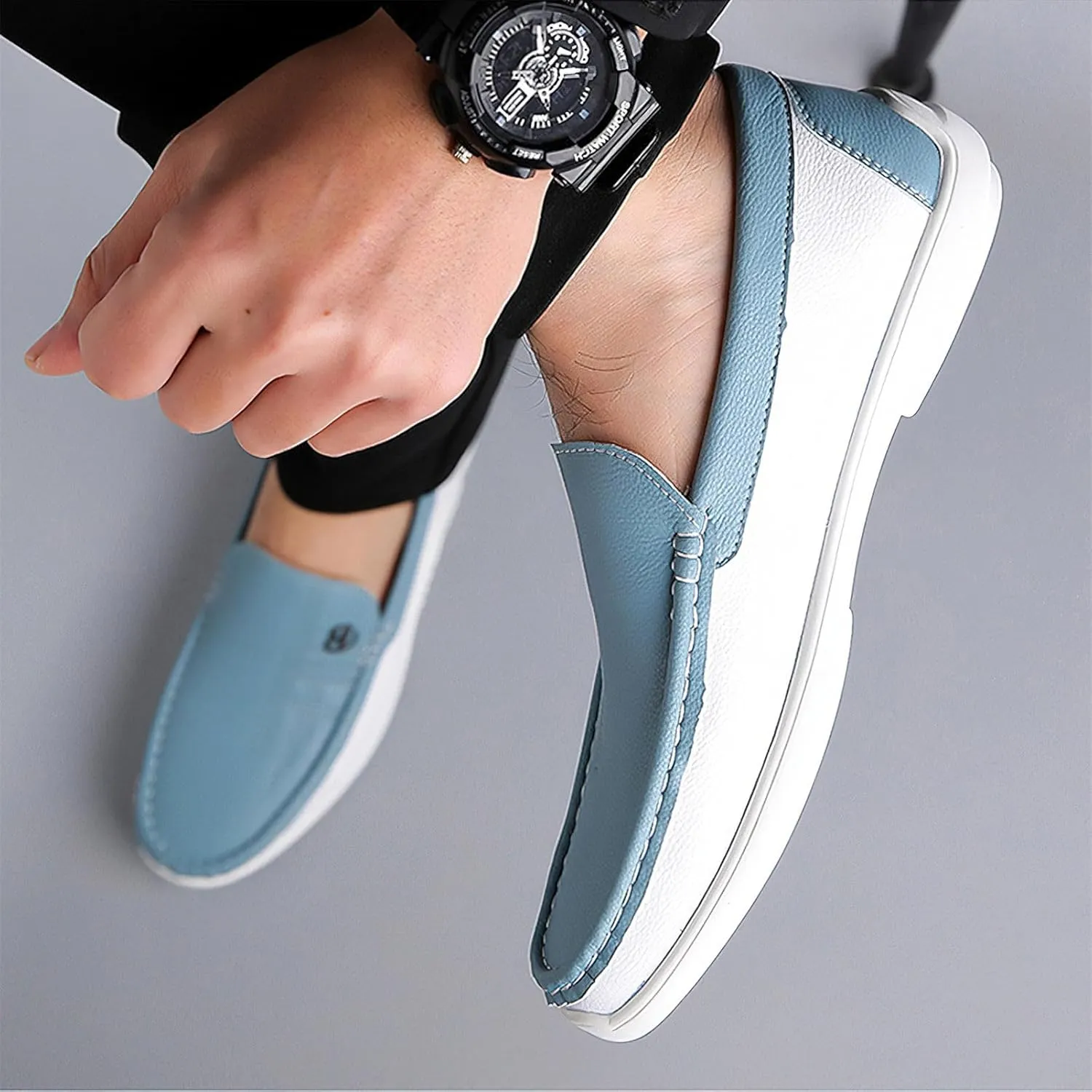 Exusiai Mens Fashion Color Block Slip-On Loafers Breathable,Ultra Comfy, Non-Slip, Durable Rubber Soles Casual Durable Walking Business Style