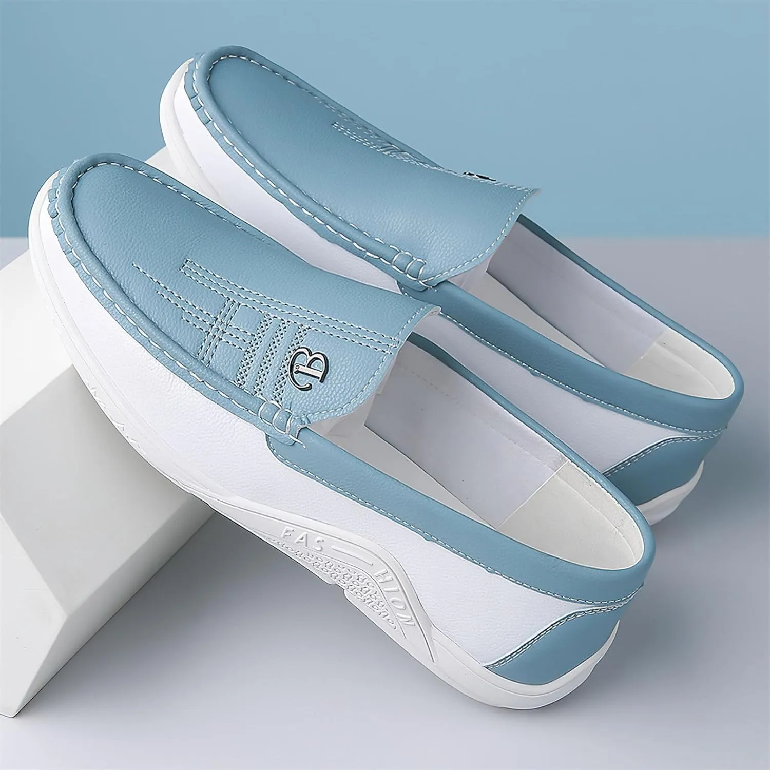 Exusiai Mens Fashion Color Block Slip-On Loafers Breathable,Ultra Comfy, Non-Slip, Durable Rubber Soles Casual Durable Walking Business Style