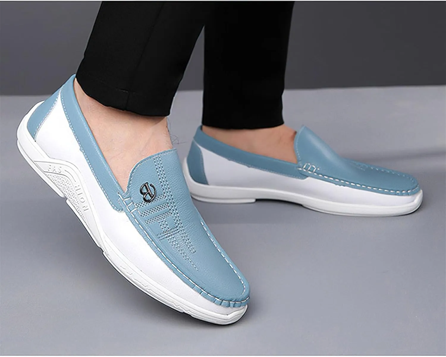Exusiai Mens Fashion Color Block Slip-On Loafers Breathable,Ultra Comfy, Non-Slip, Durable Rubber Soles Casual Durable Walking Business Style