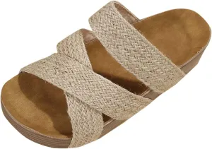 Flat Sandals for Women Summer Dressy Slip on Platform Sandals Cross-Strap Open Toe Wide Width Slippers Walking Beach Shoes