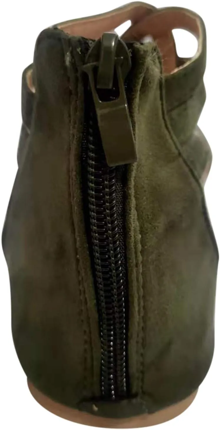 Flat Sandals for Women Zipper Back Ankle Strap Beach Open Toe Breathable Sandals Flip Flops Summer Shoes (Army Green, 8.5)
