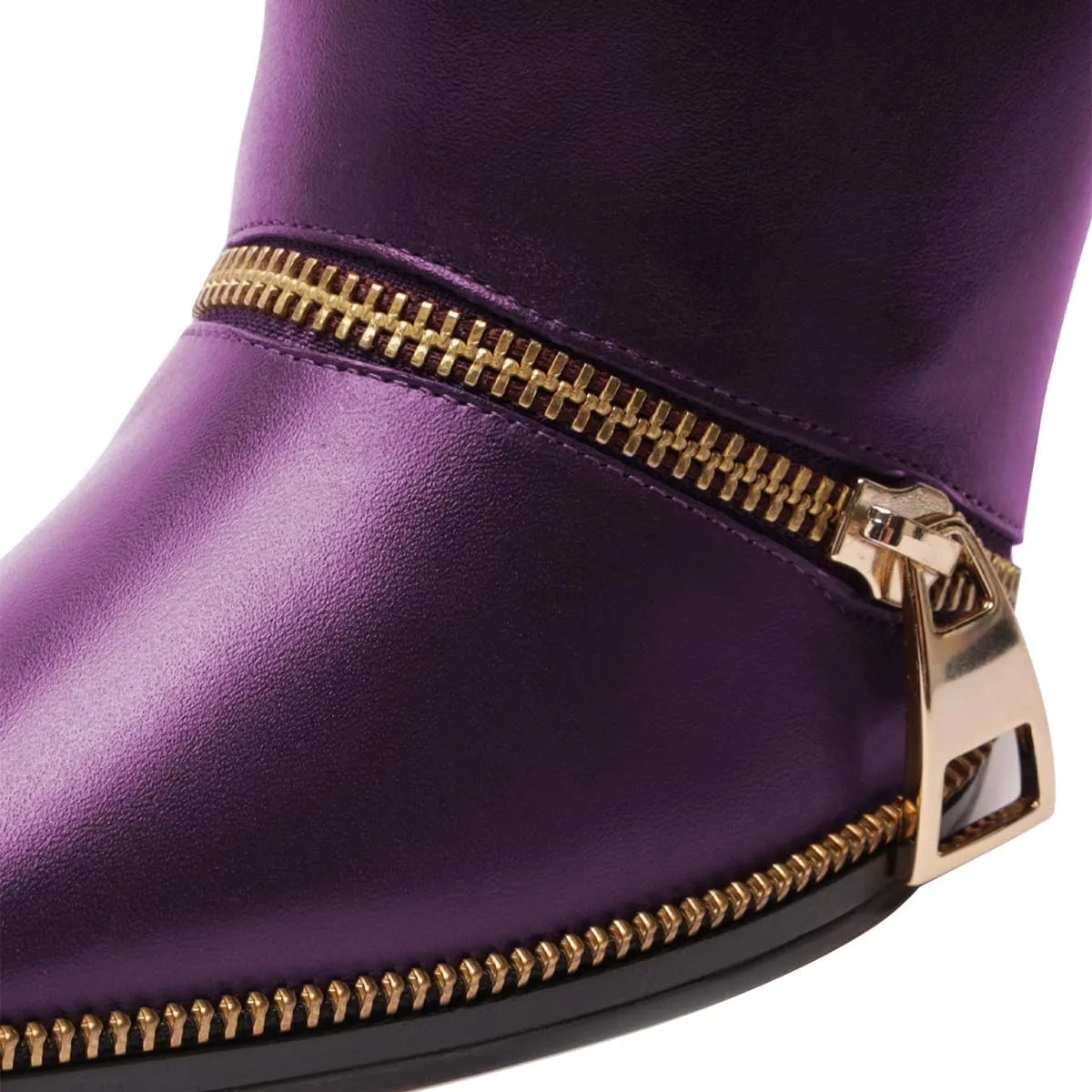 FSJ Women Stylish Polished Zippers Knee High Boots Pointed Toe Side Zip Stiletto High Heel Long Boots Shopping Party Dress Shoes Size 4-16 US