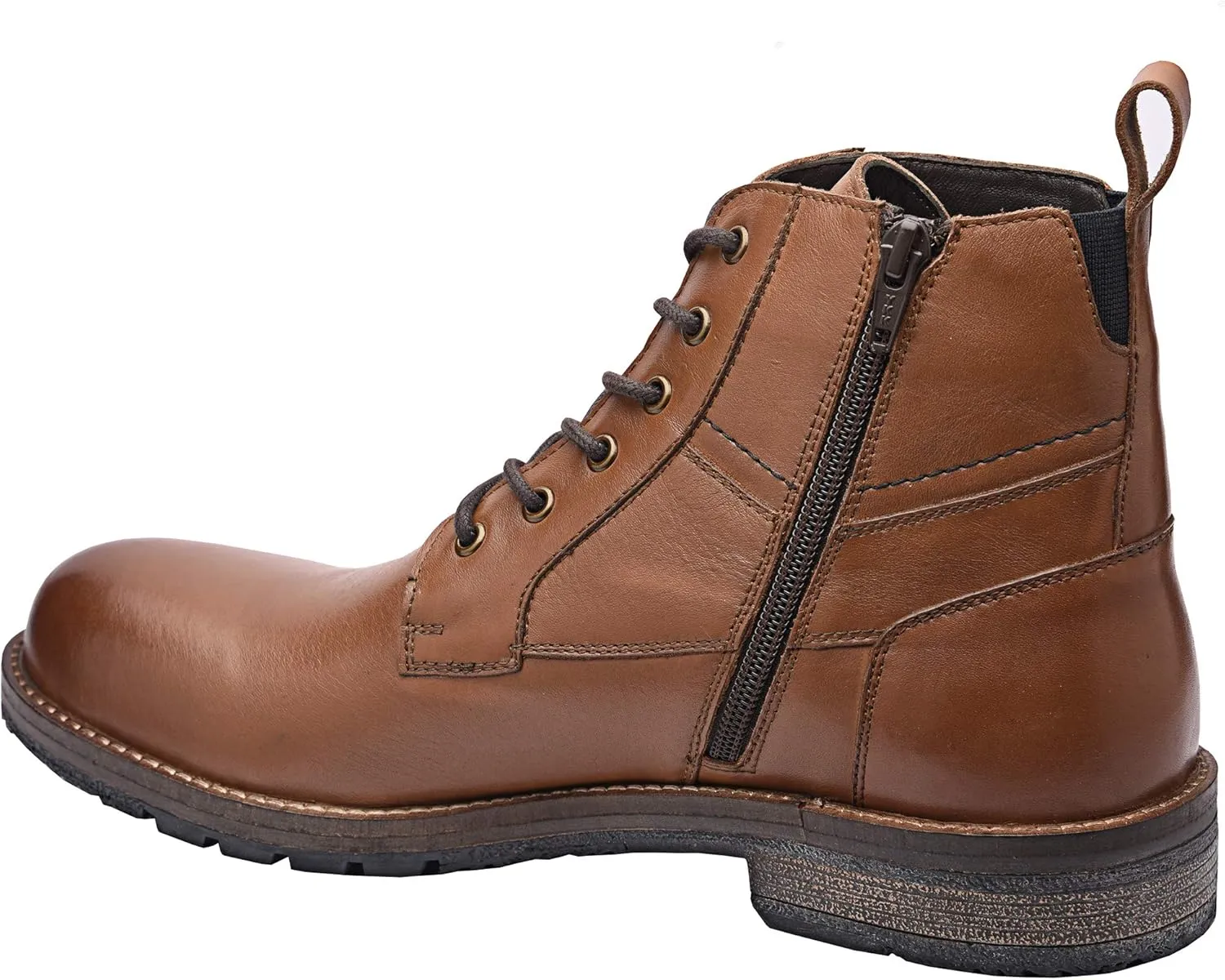 Gaetan | Genuine Leather Combat Boots | Rugged Casual Motorcycle Boots | Ankle Boots for Men | Lace-Up Boot | TPR Sole | Casual Winter Boot