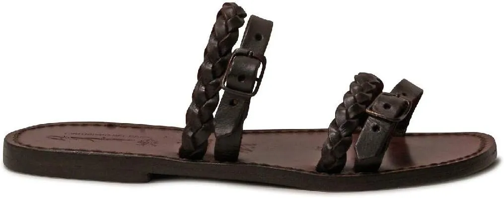 Gianluca - L'artigiano del cuoio Handmade Women's Slipper Sandals Dark Brown Leather