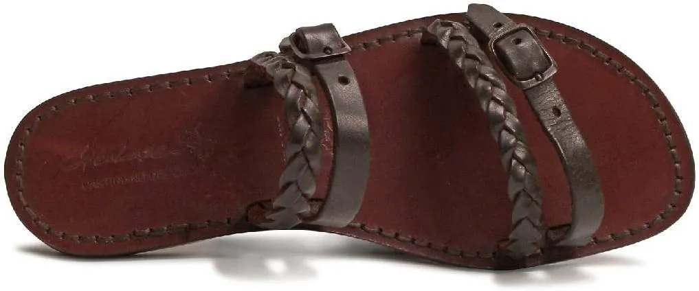 Gianluca - L'artigiano del cuoio Handmade Women's Slipper Sandals Dark Brown Leather
