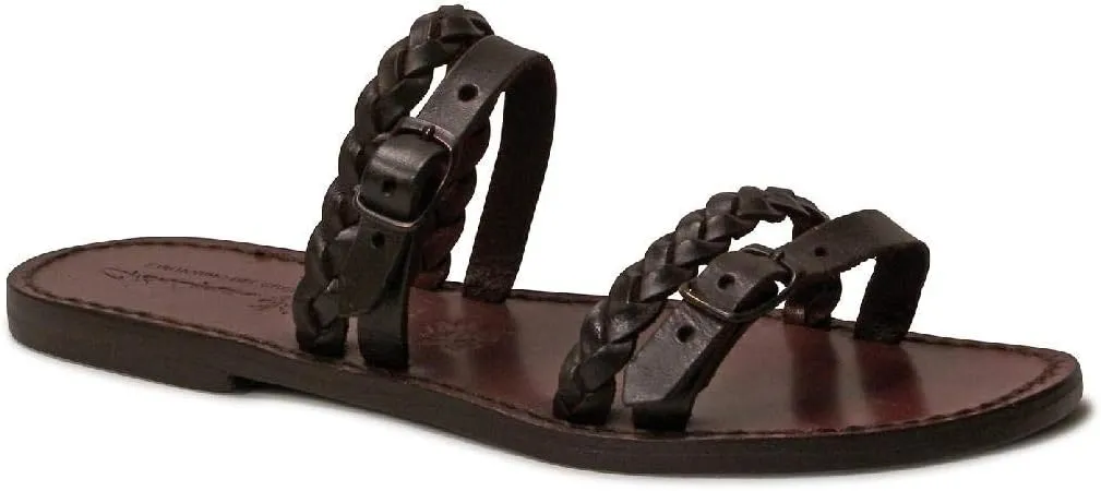 Gianluca - L'artigiano del cuoio Handmade Women's Slipper Sandals Dark Brown Leather