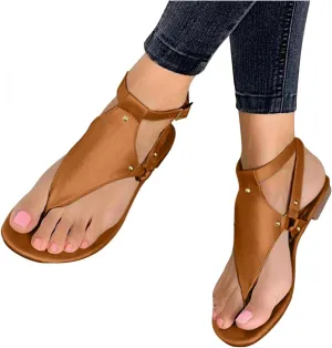 Gibobby Sandals for Women Casual Summer Buckle Ankle Strap Fashion Flat Sandals Thong Open Toe Flip Flop Women Sandals