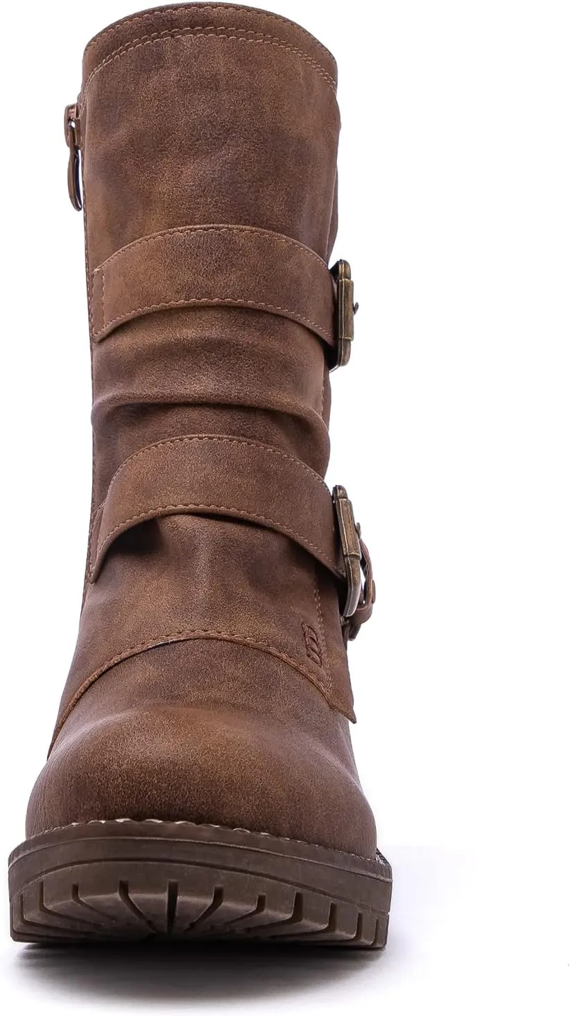 GLOBALWIN Lace up Mid Calf Motorcycle Fashion Festival Boots Combat Riding Military Boots for Women