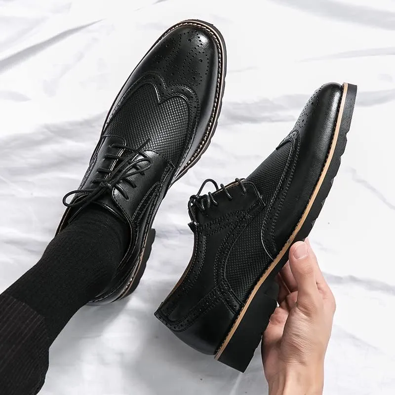 Handmade Mens Wingtip Oxford Shoes Brown Leather Brogue Men's Dress Shoes Classic Business Formal Shoes for Men Zapatillas Hombre