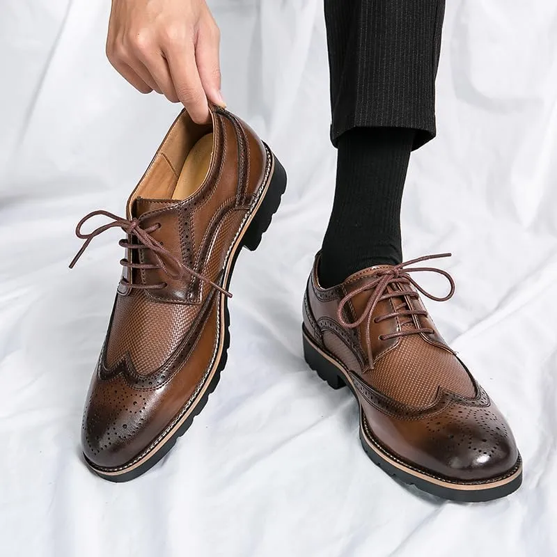 Handmade Mens Wingtip Oxford Shoes Brown Leather Brogue Men's Dress Shoes Classic Business Formal Shoes for Men Zapatillas Hombre