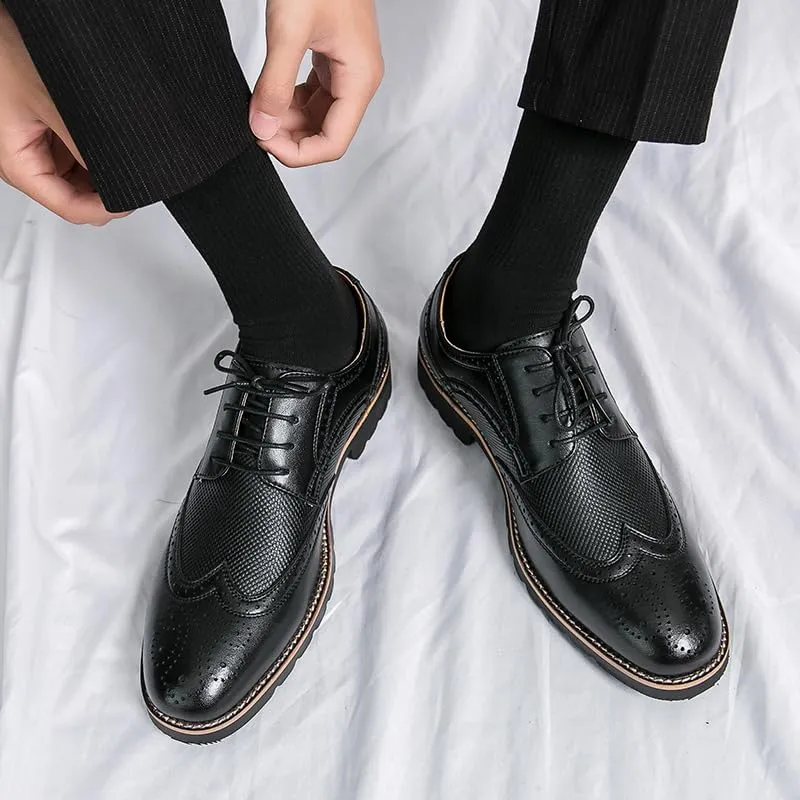 Handmade Mens Wingtip Oxford Shoes Brown Leather Brogue Men's Dress Shoes Classic Business Formal Shoes for Men Zapatillas Hombre