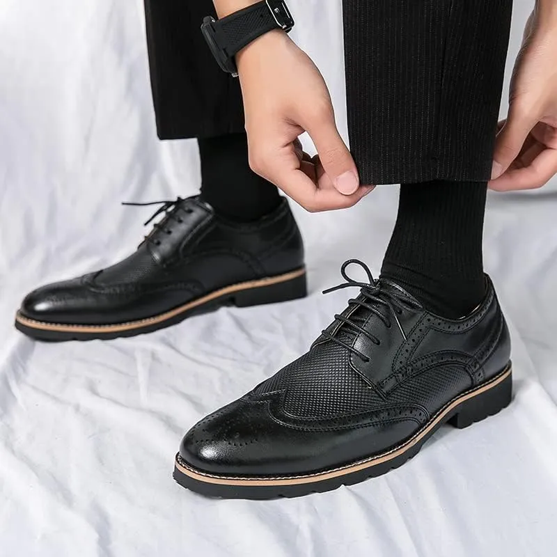 Handmade Mens Wingtip Oxford Shoes Brown Leather Brogue Men's Dress Shoes Classic Business Formal Shoes for Men Zapatillas Hombre