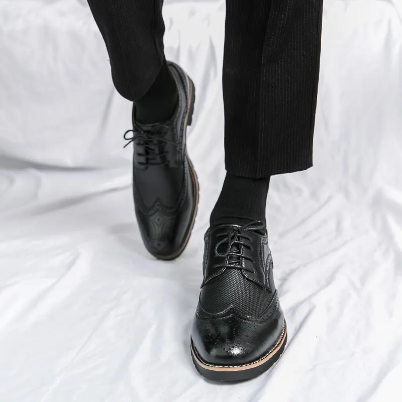 Handmade Mens Wingtip Oxford Shoes Brown Leather Brogue Men's Dress Shoes Classic Business Formal Shoes for Men Zapatillas Hombre