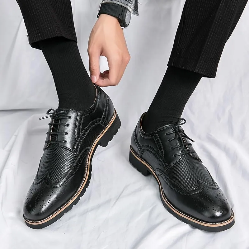 Handmade Mens Wingtip Oxford Shoes Brown Leather Brogue Men's Dress Shoes Classic Business Formal Shoes for Men Zapatillas Hombre