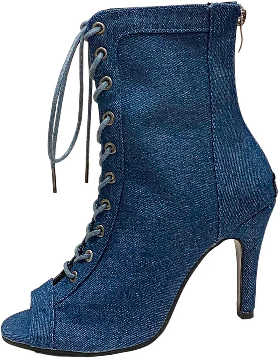 High Heels for Women Sommer Heeded Sandals Peep Toe Denim Boots Strappy Stiletto Heels for Evening Wedding Party