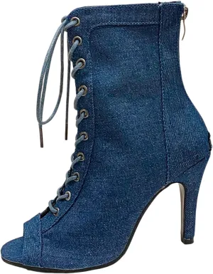 High Heels for Women Sommer Heeded Sandals Peep Toe Denim Boots Strappy Stiletto Heels for Evening Wedding Party